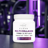 TypeZero Multi Collagen jar with gym equipment background