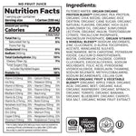 Nutrition facts and ingredients of Orgain Vegan Organic Nutrition Shake Vanilla Bean with clean, plant-based, and gluten-free certifications.
