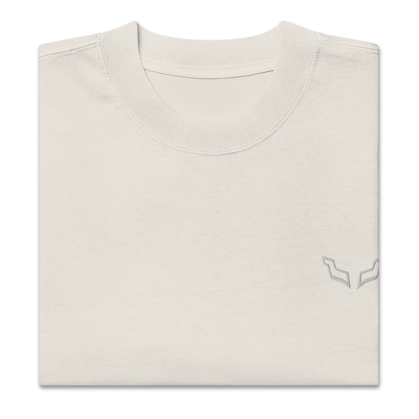 Folded Velite Armor Oversized Embroidered Tee – Premium Heavyweight in off-white, highlighting minimalist embroidered chest logo.