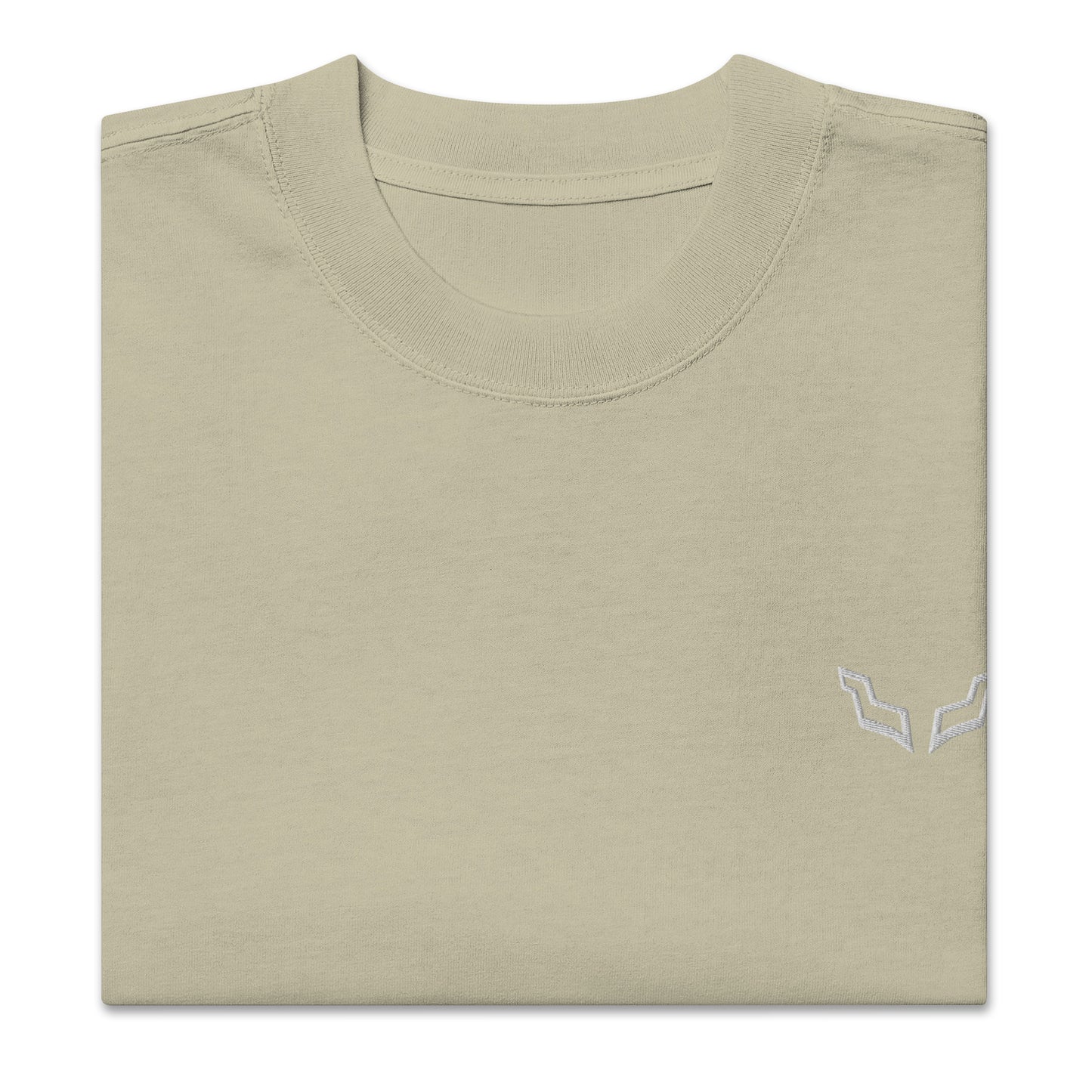 Folded Velite Armor Oversized Embroidered Tee – Premium Heavyweight in sage green, featuring embroidered chest logo and soft cotton.
