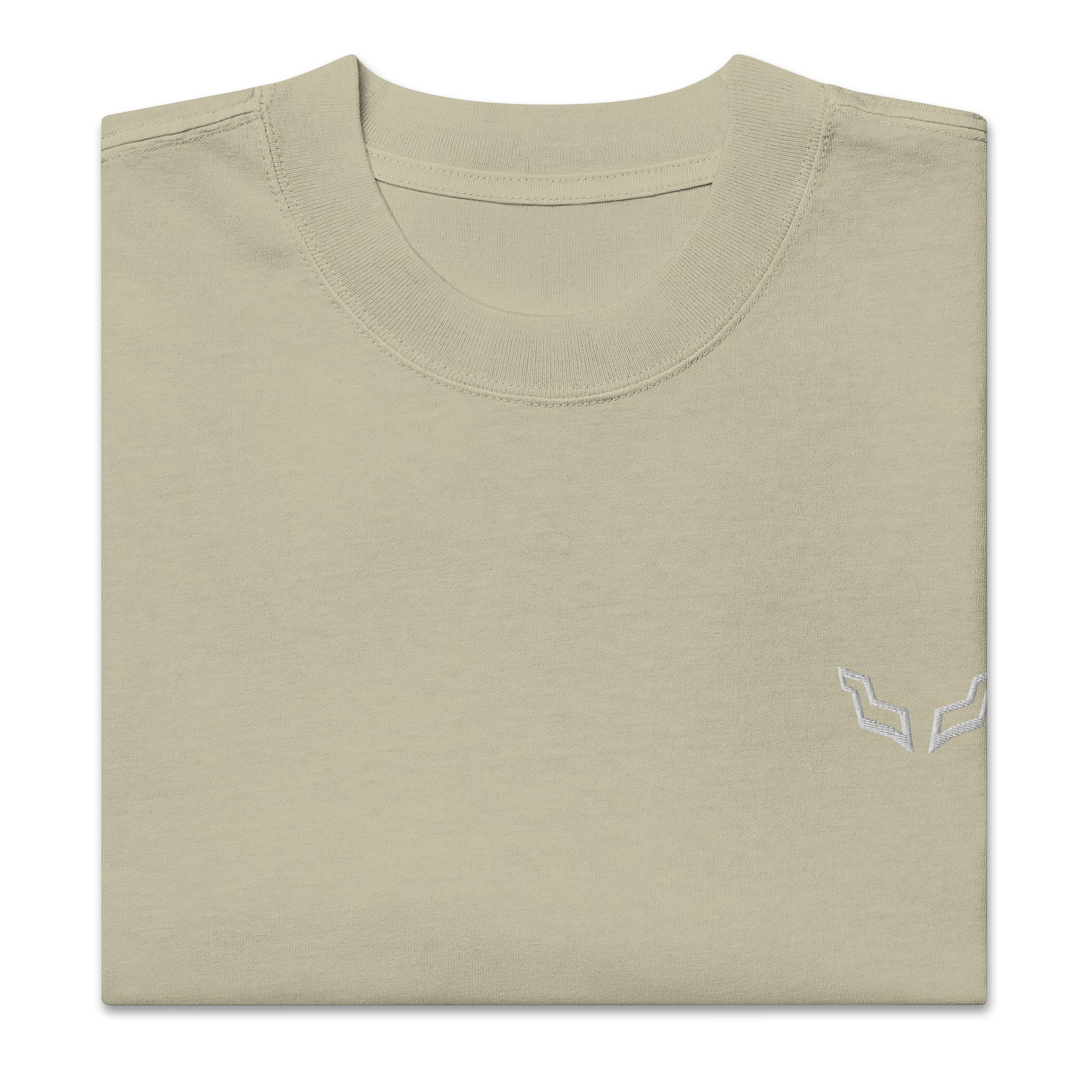 Folded Velite Armor Oversized Embroidered Tee – Premium Heavyweight in sage green, featuring embroidered chest logo and soft cotton.