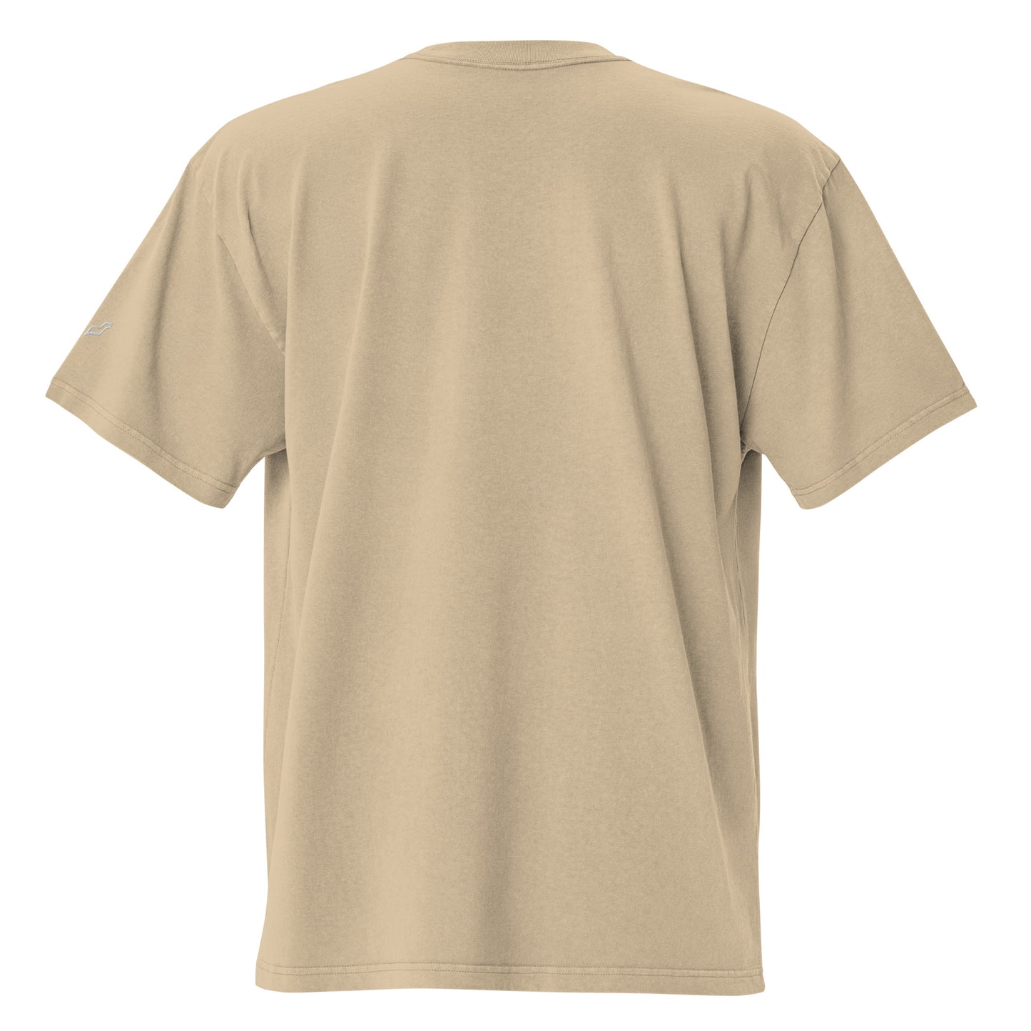 Back view of Velite Armor Oversized Embroidered Tee – Premium Heavyweight in beige, emphasizing oversized streetwear silhouette.