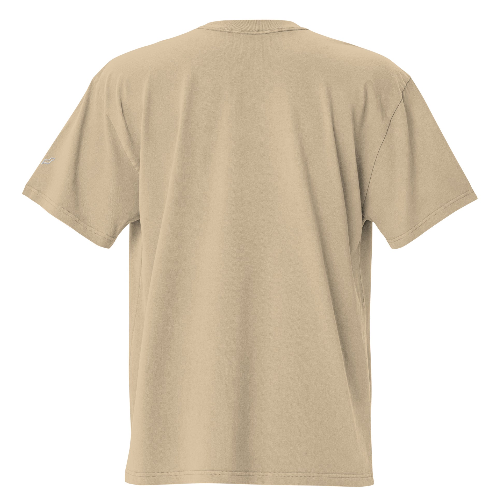 Back view of Velite Armor Oversized Embroidered Tee – Premium Heavyweight in beige, emphasizing oversized streetwear silhouette.
