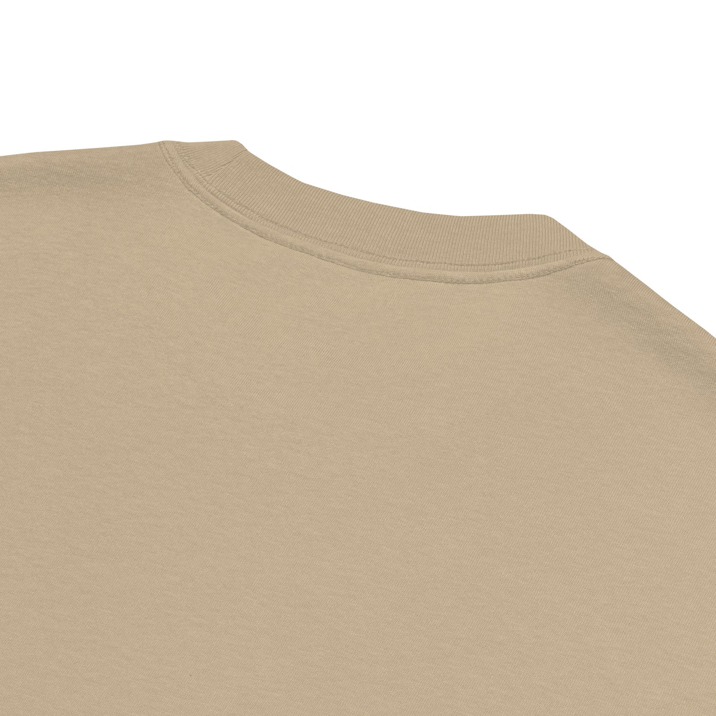 Close-up of collar on Velite Armor Oversized Embroidered Tee – Premium Heavyweight in beige, highlighting premium cotton fabric.