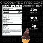 Nutrition facts for Chocolate Dipped Cone Whey Protein Isolate