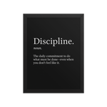 Front view of the Discipline motivational framed poster 12x16 with crisp text and modern design – minimalist gym and office decor by Velite Armor