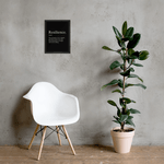 Resilience Framed Poster 12x16 – Motivational Wall Art for Success displayed on a concrete wall above a white chair and potted plant, ideal for modern home decor.