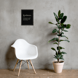 Resilience Framed Poster 12x16 – Motivational Wall Art for Success displayed on a concrete wall above a white chair and potted plant, ideal for modern home decor.