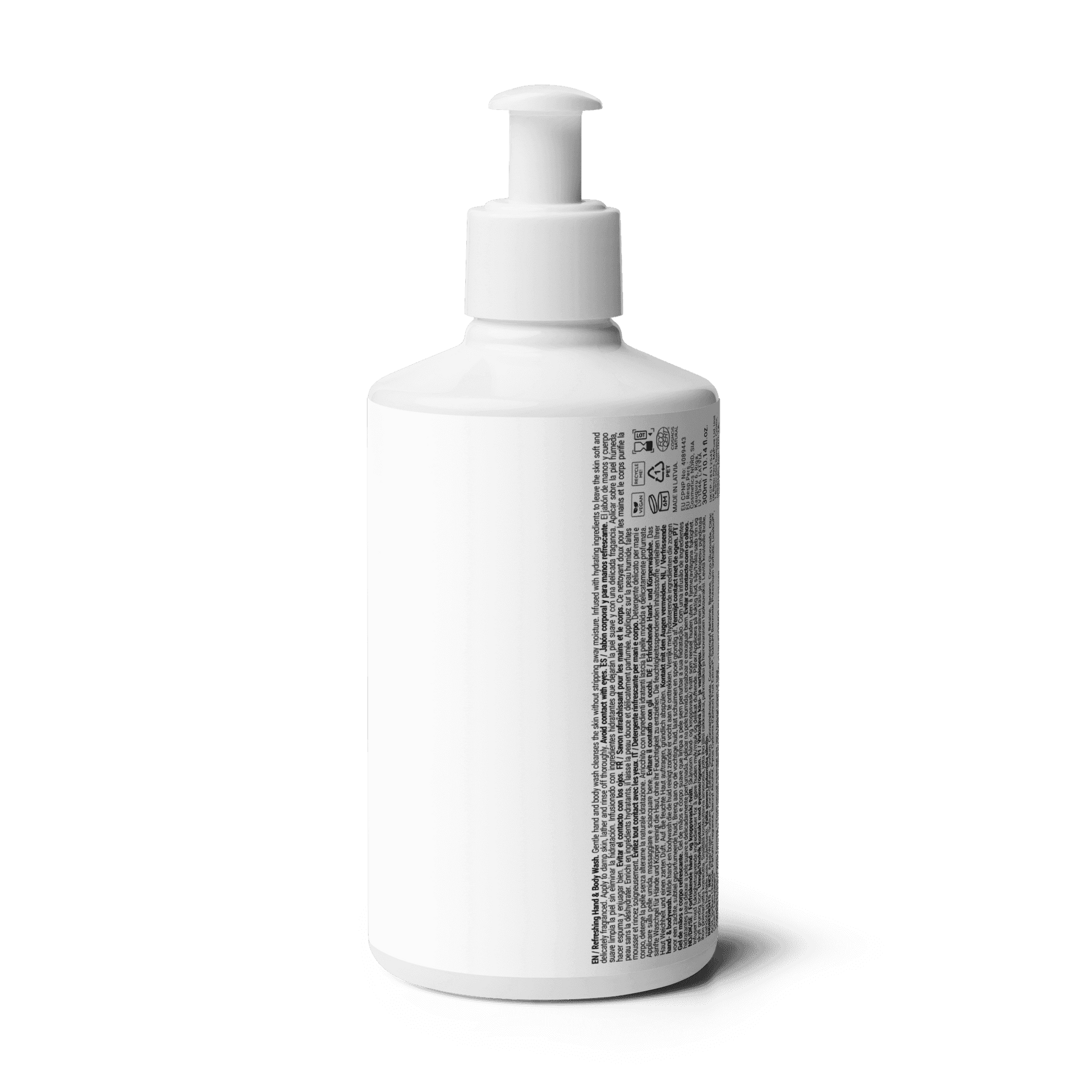 Back view of Velite Essentials Citrus Fresh Body Wash showing ingredient list and certifications, supporting transparency in clean beauty products.