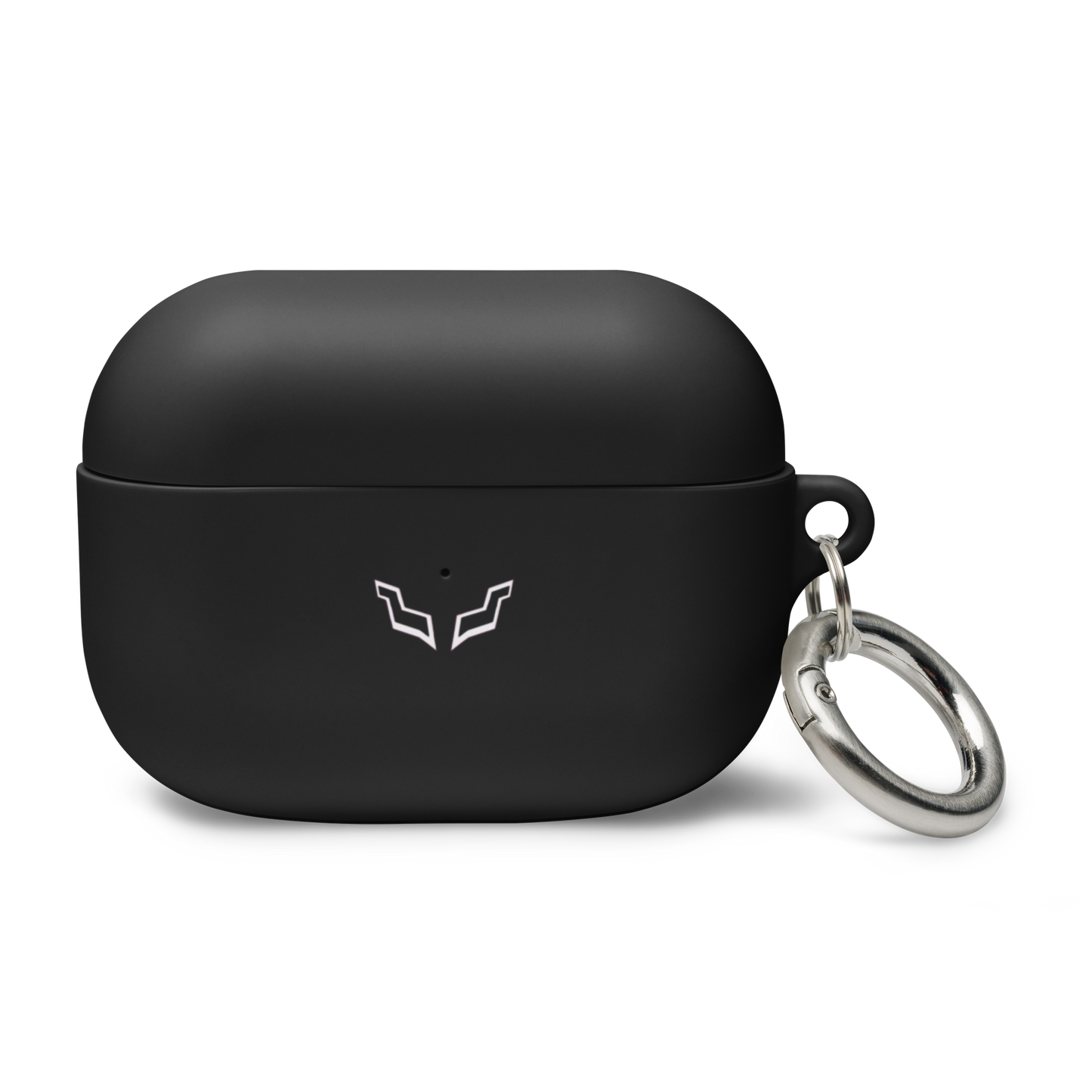  Closed black AirPods Pro case with Velite Armor logo, showcasing sleek durability and a secure grip.