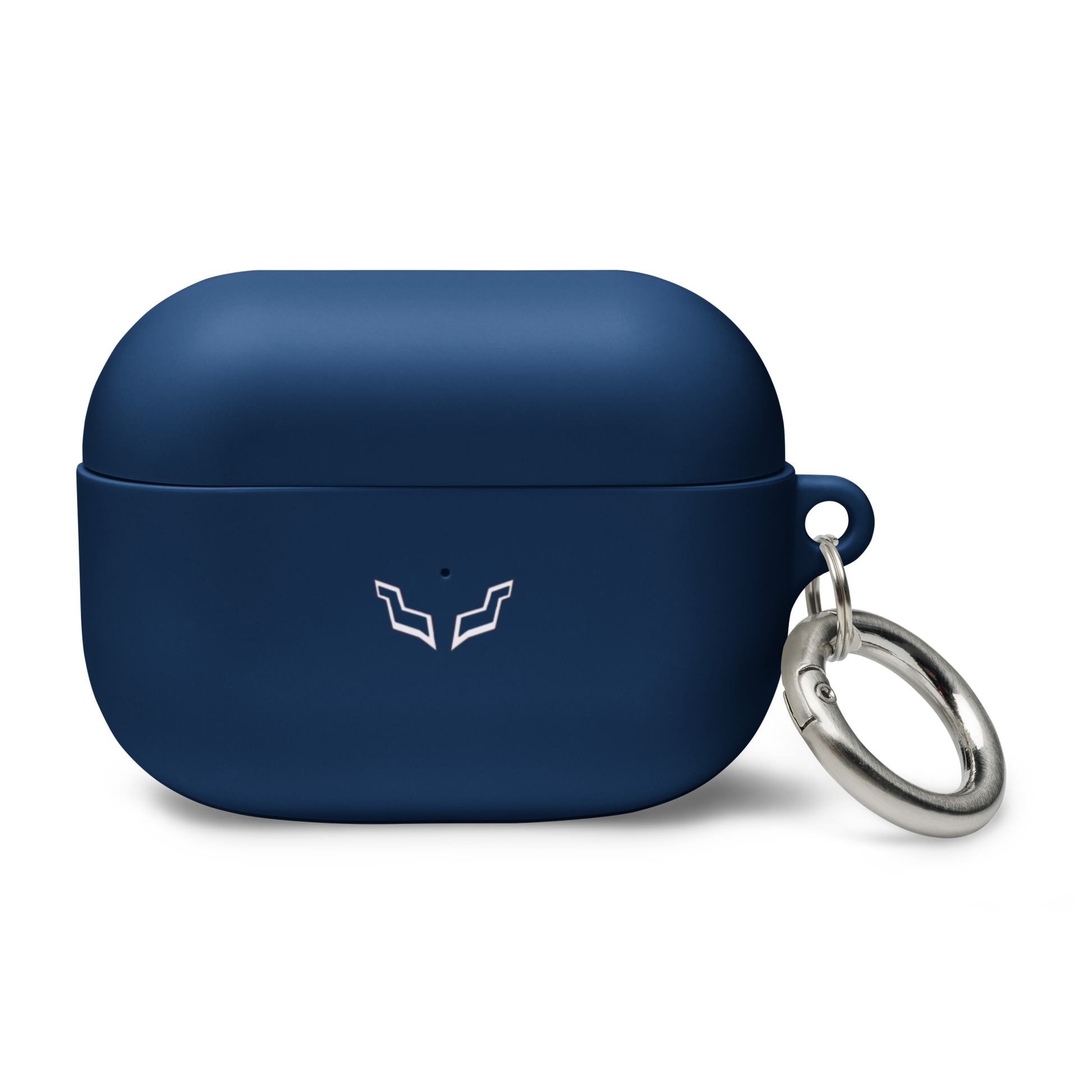 Closed navy blue AirPods Pro case with Velite Armor logo, showcasing sleek durability and a secure grip.