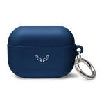 Closed navy blue AirPods Pro case with Velite Armor logo, showcasing sleek durability and a secure grip.