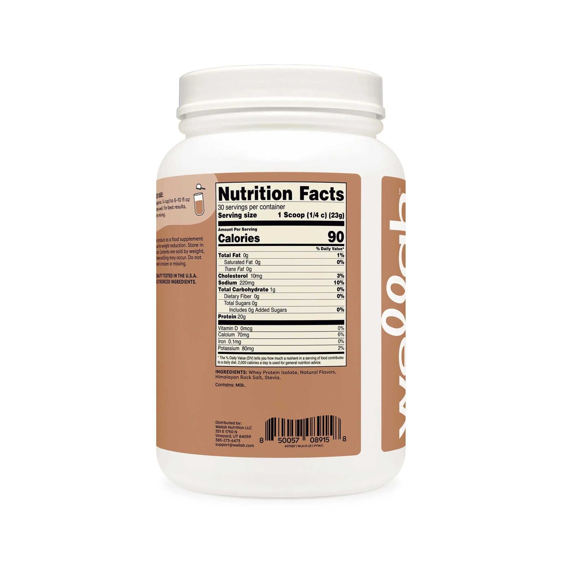 Buy Wellah Protein Your Whey – Coconut [30 Servings] | 20g Protein; back label showing nutrition facts and ingredients of high-quality protein powder.